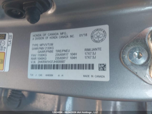 2HKRW1H37JH000687 Honda CR-V LX