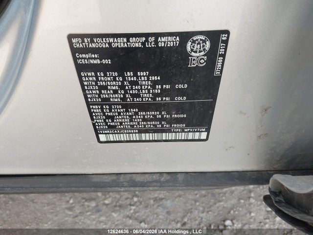 12624636 :رقم المزاد ، 1V2NR2CAXJC525836 vin ، 2018 Volkswagen Atlas 3.6 Fsi Execline مزاد بيع