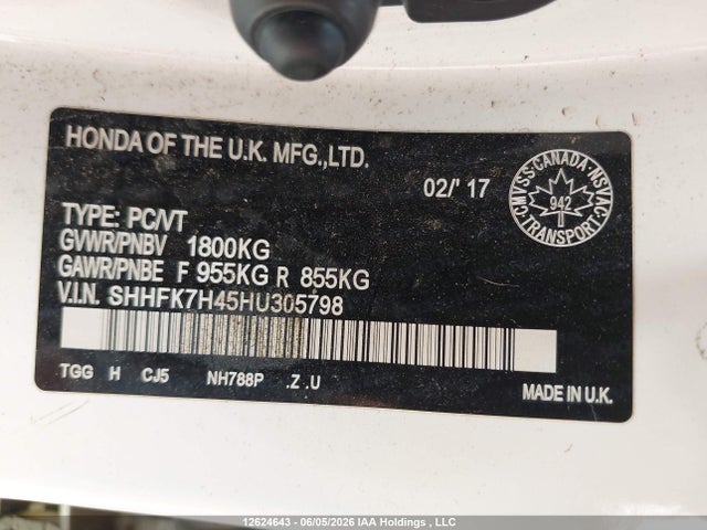 12624643 :رقم المزاد ، SHHFK7H45HU305798 vin ، 2017 Honda Civic Sport مزاد بيع