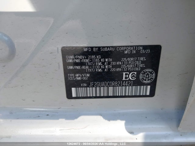 2024 Subaru Crosstrek Touring მანქანა იყიდება აუქციონზე, vin: JF2GUADC0R8214421, აუქციონის ნომერი: 12624672