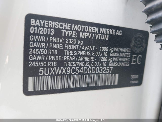 2013 Bmw X3 Xdrive28i მანქანა იყიდება აუქციონზე, vin: 5UXWX9C54D0D03257, აუქციონის ნომერი: 12624682