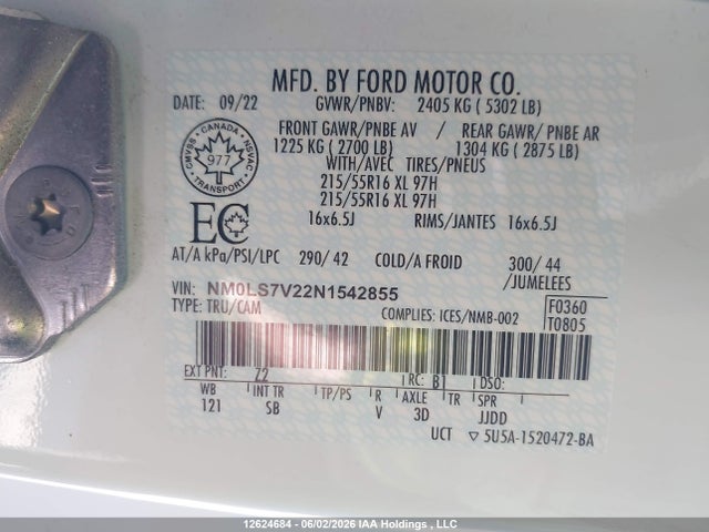 Продаж на аукціоні авто 2022 Ford Transit Connect Xl, vin: NM0LS7V22N1542855, номер лоту: 12624684