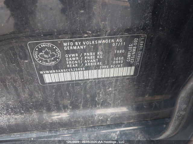12624689 :رقم المزاد ، WVWMN9AN6CE525699 vin ، 2012 Volkswagen Cc Sportline مزاد بيع
