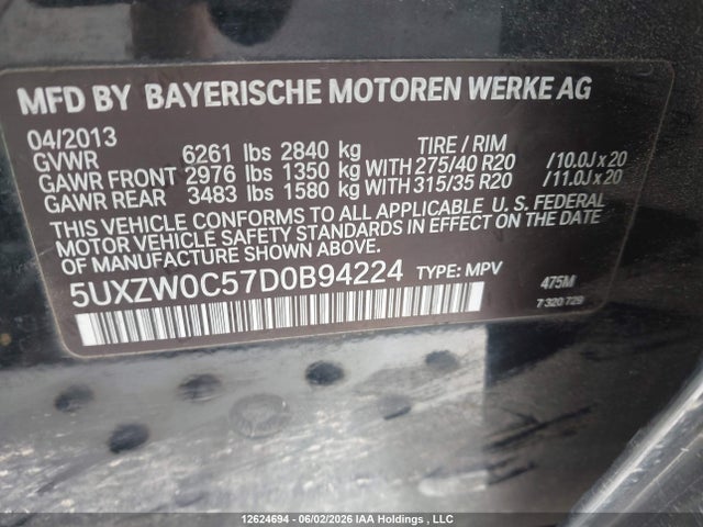 Aukcja sprzedaży 2013 Bmw X5 Xdrive35d, vin: 5UXZW0C57D0B94224, numer aukcji: 12624694