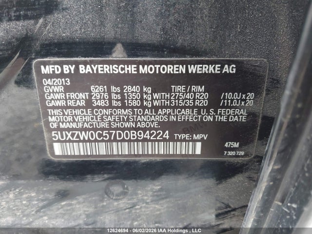 Aukcja sprzedaży 2013 Bmw X5 Xdrive35d, vin: 5UXZW0C57D0B94224, numer aukcji: 12624694