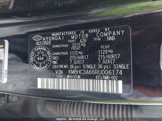 Auction sale of the 2024 Hyundai Kona Electric Preferred, vin: KM8HC3A66RU006174, lot number: 12624701