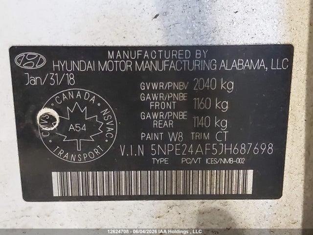 Продаж на аукціоні авто 2018 Hyundai Sonata Se, vin: 5NPE24AF5JH687698, номер лоту: 12624708