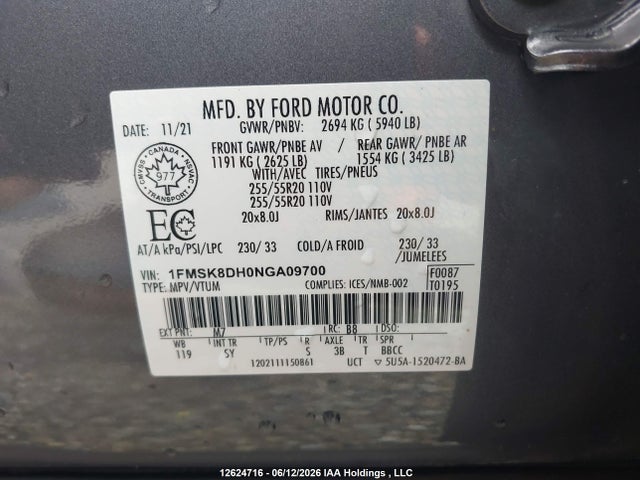 Ford EXPLORER XLT 2022 1FMSK8DH0NGA09700 Image 9
