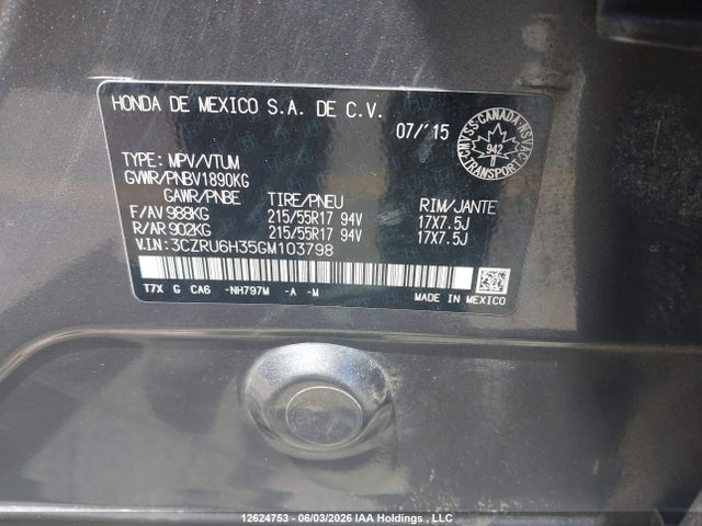 2016 Honda Hr-v Lx მანქანა იყიდება აუქციონზე, vin: 3CZRU6H35GM103798, აუქციონის ნომერი: 12624753