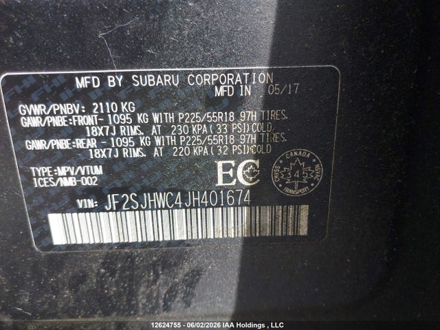 Aukcja sprzedaży 2018 Subaru Forester 2.0xt Limited, vin: JF2SJHWC4JH401674, numer aukcji: 12624755