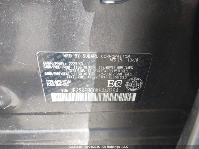 Aukcja sprzedaży 2019 Subaru Forester, vin: JF2SKEBC0KH448364, numer aukcji: 12624789