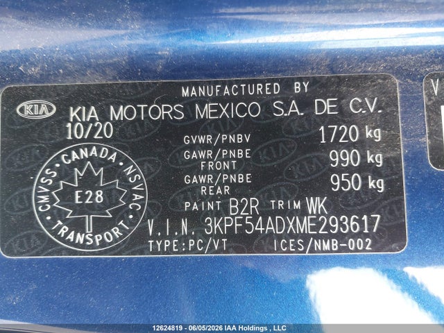2021 Kia Forte Ex მანქანა იყიდება აუქციონზე, vin: 3KPF54ADXME293617, აუქციონის ნომერი: 12624819