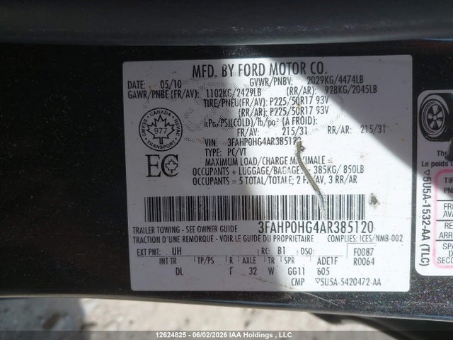 Aukcja sprzedaży 2010 Ford Fusion Se, vin: 3FAHP0HG4AR385120, numer aukcji: 12624825