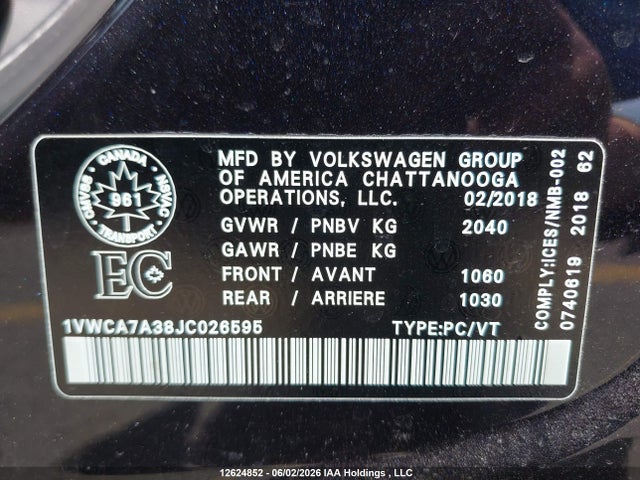 1VWCA7A38JC026595 Volkswagen Passat 2.0 Tsi Highline