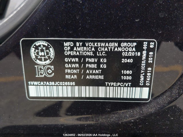 1VWCA7A38JC026595 Volkswagen Passat 2.0 Tsi Highline
