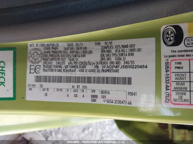 Aukcja sprzedaży 2011 Ford Fiesta Ses, vin: 3FADP4FJ5BM220454, numer aukcji: 12624854