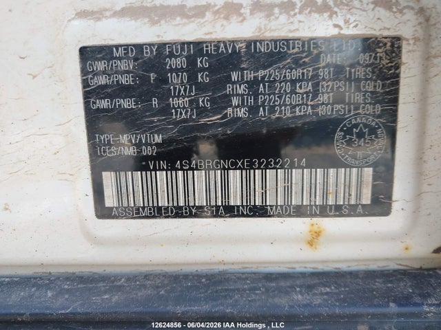 4S4BRGNCXE3232214 Subaru Outback 2.5i Limited