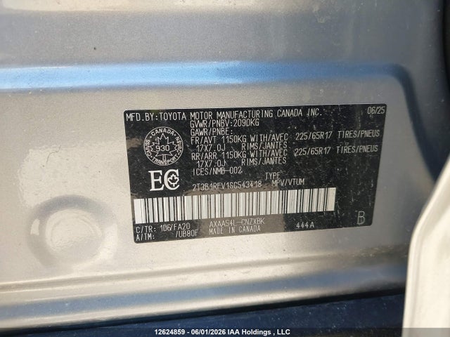 12624859 :رقم المزاد ، 2T3B1RFV1SC543418 vin ، 2025 Toyota Rav4 Le مزاد بيع