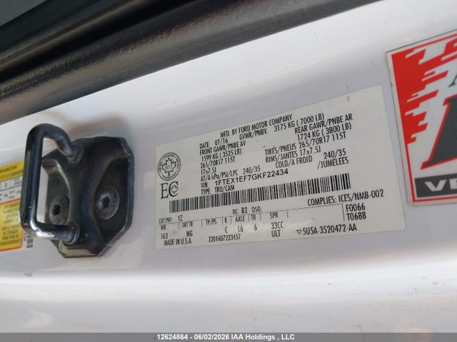 Aukcja sprzedaży 2016 Ford F-150 Xlt, vin: 1FTEX1EF7GKF22434, numer aukcji: 12624864