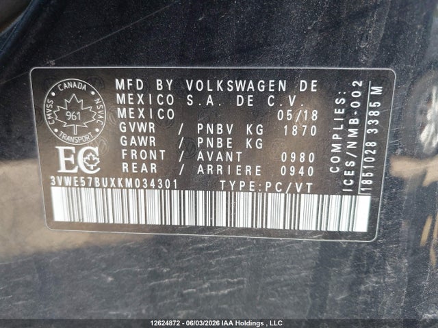 3VWE57BUXKM034301 Volkswagen JETTA SEL