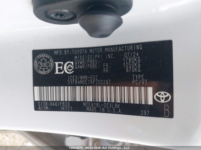 2024 Toyota Corolla მანქანა იყიდება აუქციონზე, vin: 5YFB4MDE7RP200287, აუქციონის ნომერი: 12624879
