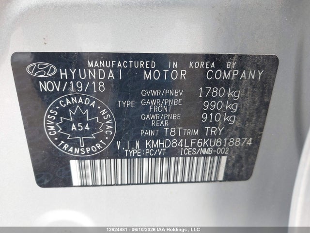 Продажа на аукционе авто 2019 Hyundai Elantra Preferred, vin: KMHD84LF6KU818874, номер лота: 12624881
