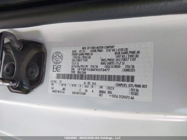 Продажа на аукционе авто 2015 Ford F150, vin: 1FTMF1C86FKD72477, номер лота: 12624892