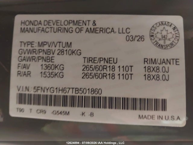 Honda Pilot Trailsport 2026 5FNYG1H67TB501860 Image 19