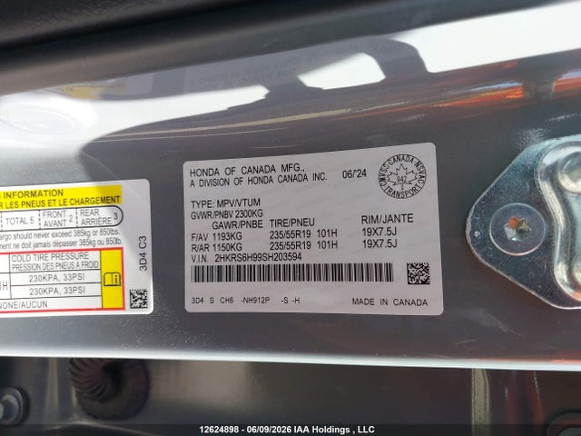 Продаж на аукціоні авто 2025 Honda Cr-v Sport Touring, vin: 2HKRS6H99SH203594, номер лоту: 12624898