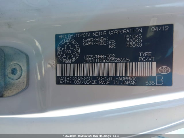 Продаж на аукціоні авто 2012 Toyota Yaris, vin: JTDJTUD36CD528226, номер лоту: 12624899