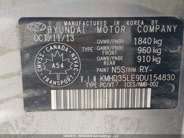 Продаж на аукціоні авто 2013 Hyundai Elantra Gt, vin: KMHD35LE9DU154830, номер лоту: 12624910
