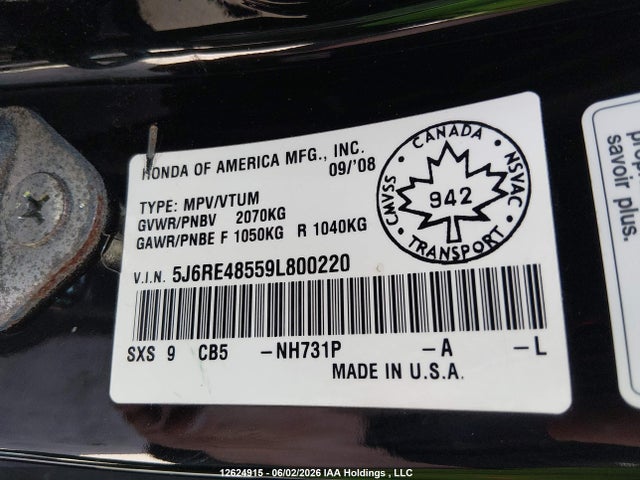 Продажа на аукционе авто 2009 Honda Cr-v Ex, vin: 5J6RE48559L800220, номер лота: 12624915