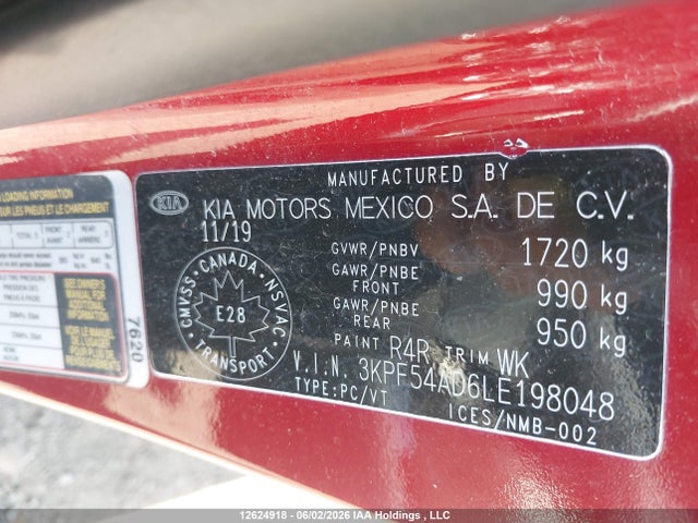 3KPF54AD6LE198048 KIA Forte