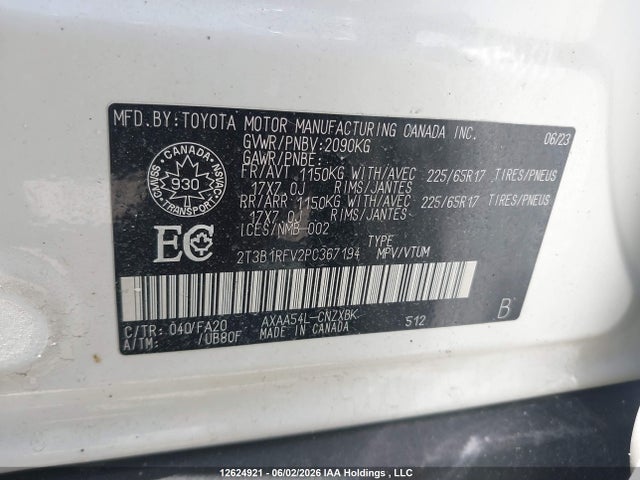 12624921 :رقم المزاد ، 2T3B1RFV2PC367194 vin ، 2023 Toyota Rav4 Le مزاد بيع