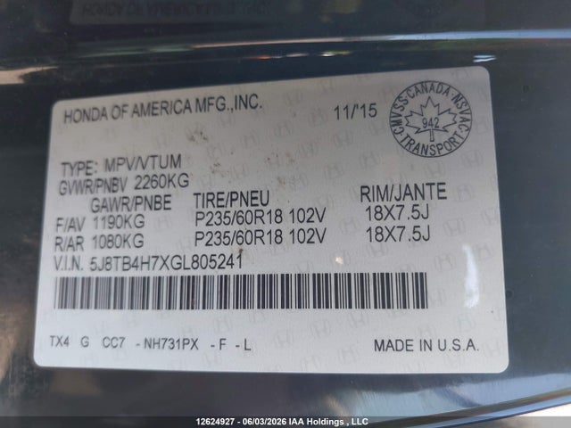 5J8TB4H7XGL805241 Acura Rdx Advance