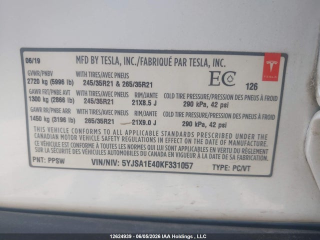 Tesla Model S Performance/performance W/ludicrous Mode 2019 5YJSA1E40KF331057 Image 9