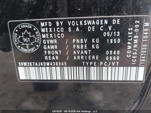 Aukcja sprzedaży 2013 Volkswagen Jetta 2.0l Trendline/2.0l Trendline+, vin: 3VW2K7AJ6DM438945, numer aukcji: 12610257