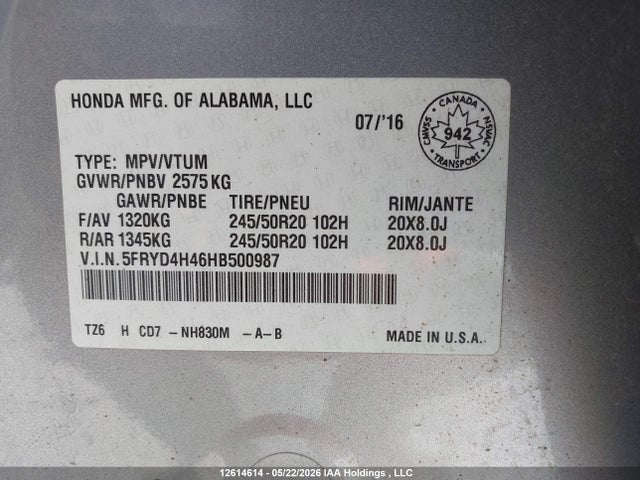 5FRYD4H46HB500987 Acura Mdx Navigation Package