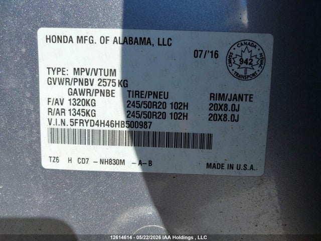 5FRYD4H46HB500987 Acura Mdx Navigation Package