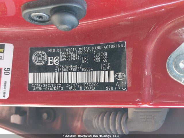 2T1BURHE6EC165064 Toyota Corolla S