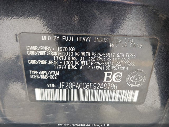 JF2GPACC6F9248796 Subaru Xv Crosstrek Limited Package/sport Package/touring