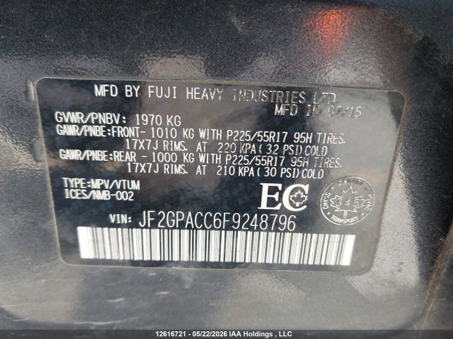 JF2GPACC6F9248796 Subaru Xv Crosstrek Limited Package/sport Package/touring