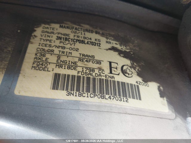Продаж на аукціоні авто 2011 Nissan Versa 1.8s, vin: 3N1BC1CP0BL470312, номер лоту: 12617681