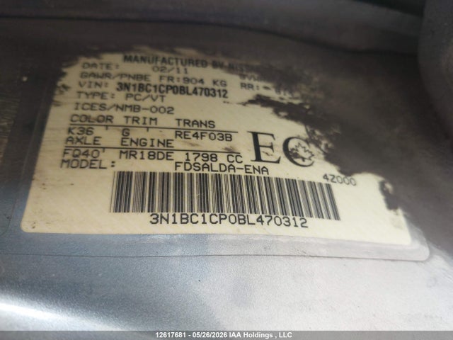 Продаж на аукціоні авто 2011 Nissan Versa 1.8s, vin: 3N1BC1CP0BL470312, номер лоту: 12617681