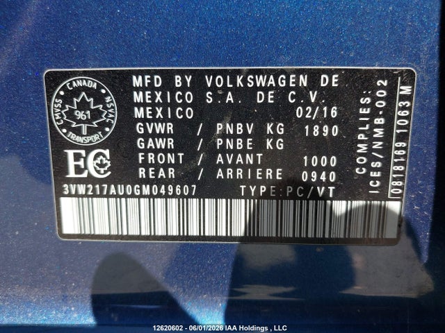 Aukcja sprzedaży 2016 Volkswagen Golf 1.8 Tsi Comfortline/1.8 Tsi Highline/1.8 Tsi Trendline, vin: 3VW217AU0GM049607, numer aukcji: 12620602