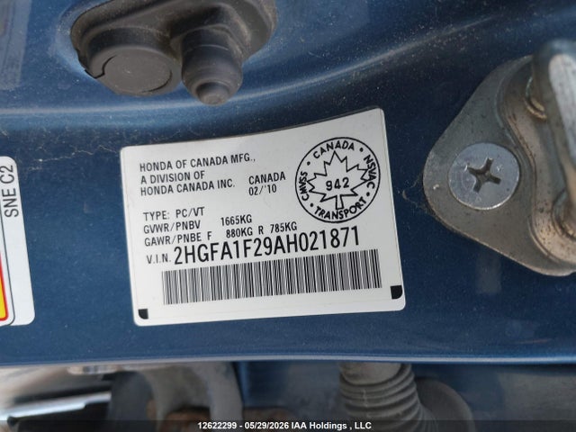 2010 Honda Civic Dx/dx-a მანქანა იყიდება აუქციონზე, vin: 2HGFA1F29AH021871, აუქციონის ნომერი: 12622299