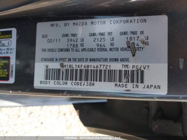 Auction sale of the 2011 Mazda Mazda3 Gx, vin: JM1BL1KF6B1467721, lot number: 12624944