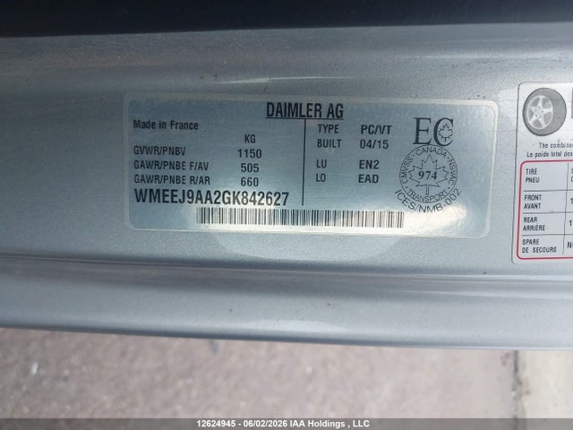 WMEEJ9AA2GK842627 Smart Fortwo Electric Drive Passion