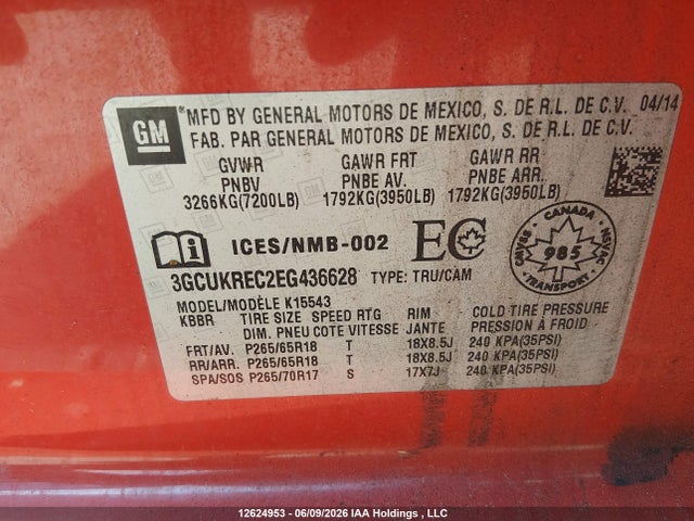 Продажа на аукционе авто 2014 Chevrolet Silverado K1500 Lt, vin: 3GCUKREC2EG436628, номер лота: 12624953