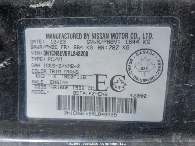 Продаж на аукціоні авто 2024 Nissan Versa Sv, vin: 3N1CN8EV6RL848209, номер лоту: 12624959